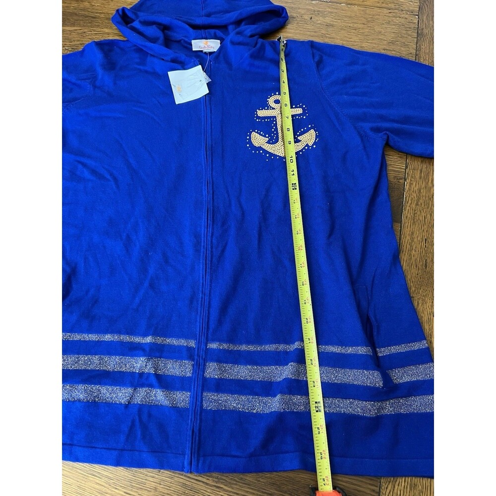 NWT QUACKER FACTORY ZIP UP HOODED KNIT TOP, ZIP FRONT, ANCHOR, 1X, NAUTICAL - Picture 11 of 12